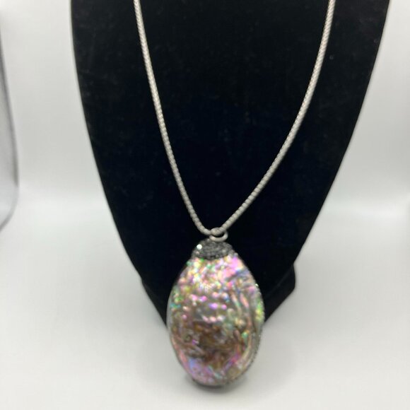 Paua Abalone Large Pendant Necklace + 19 inch ROLO chain Brand New in Gift Box - Picture 5 of 8